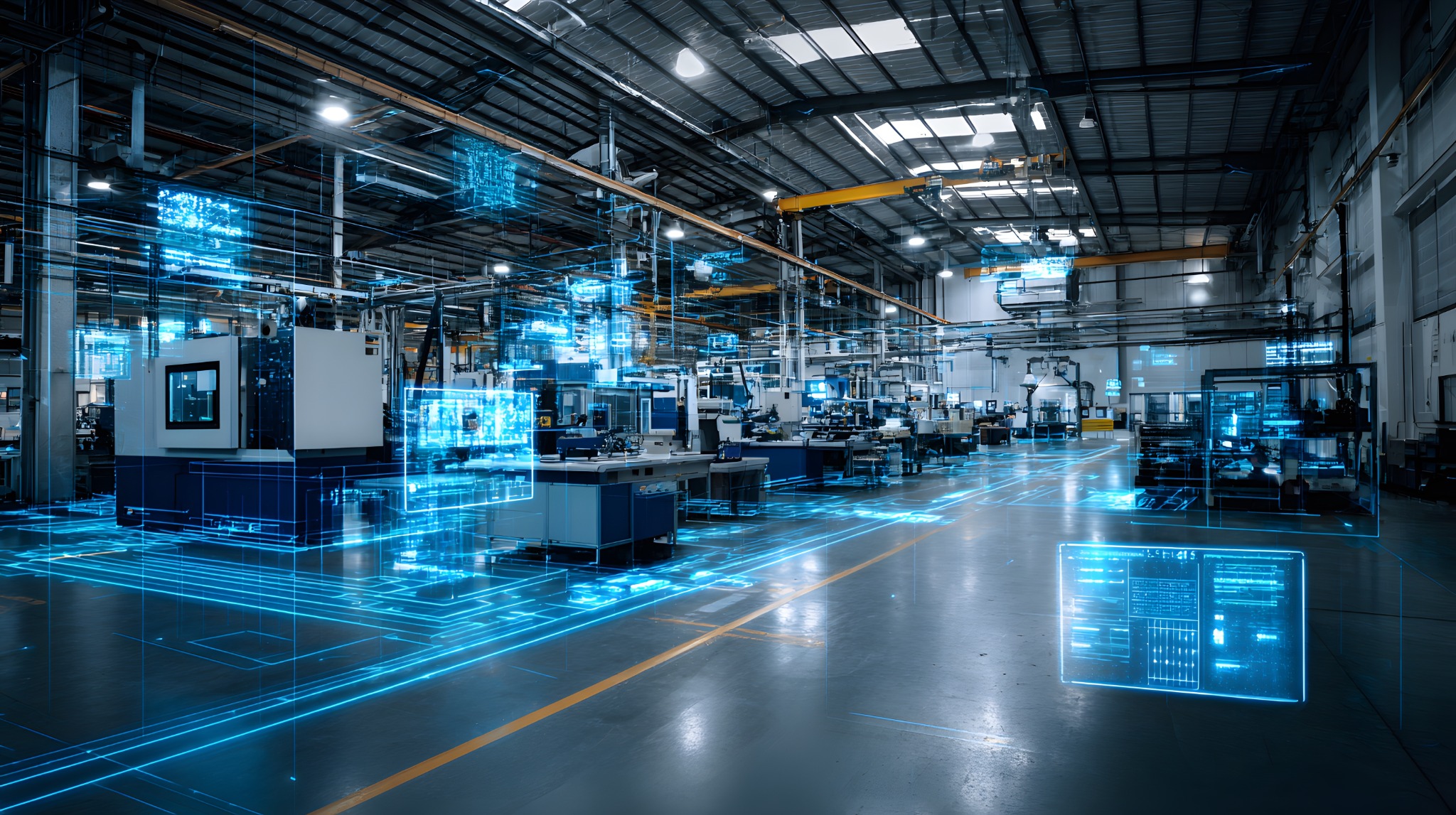 Connected factory with an illustrated digital network