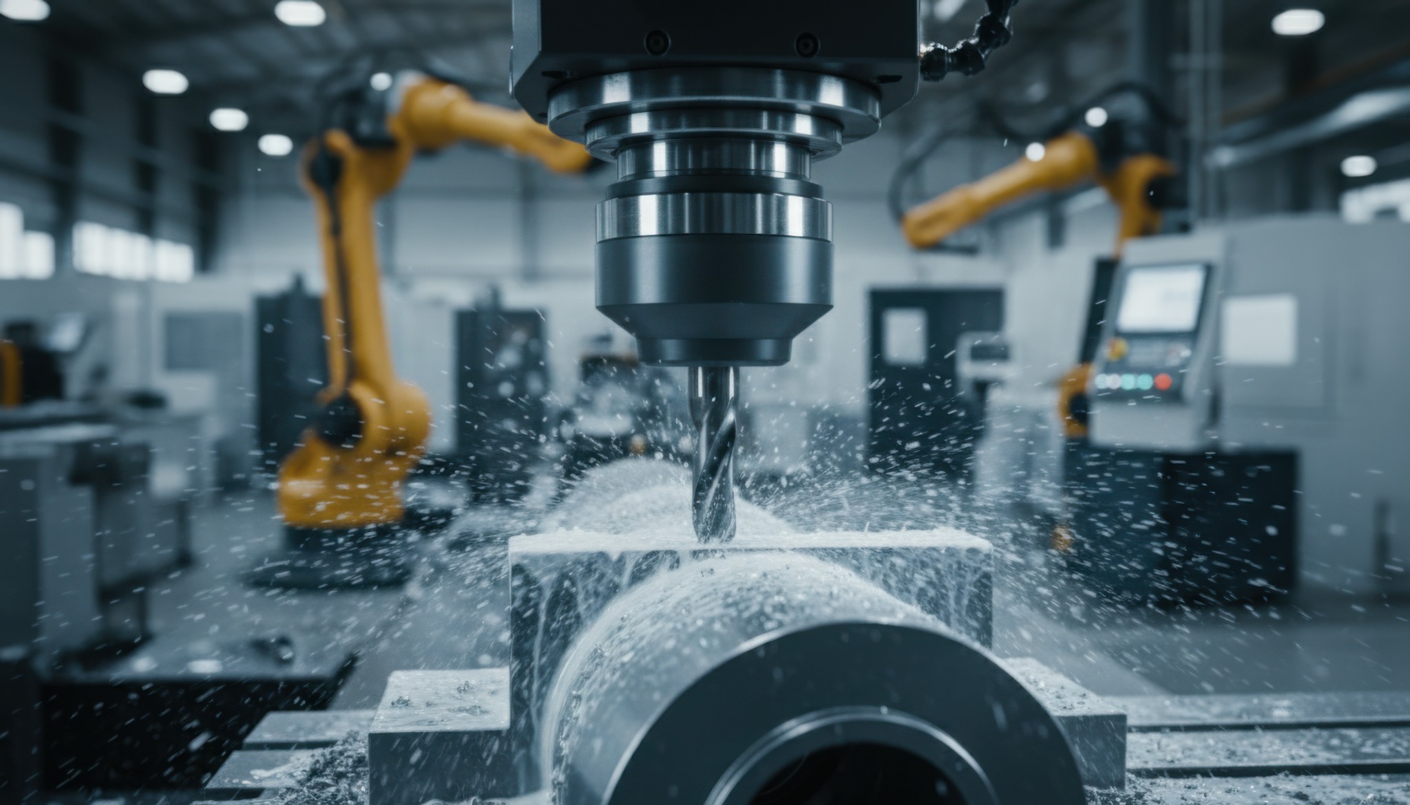 Machining tool cutting a metal component